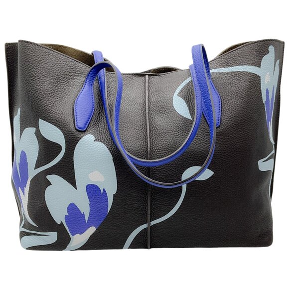 Tod's Brown / Cobalt Blue Floral Motif Tote - Picture 3 of 10